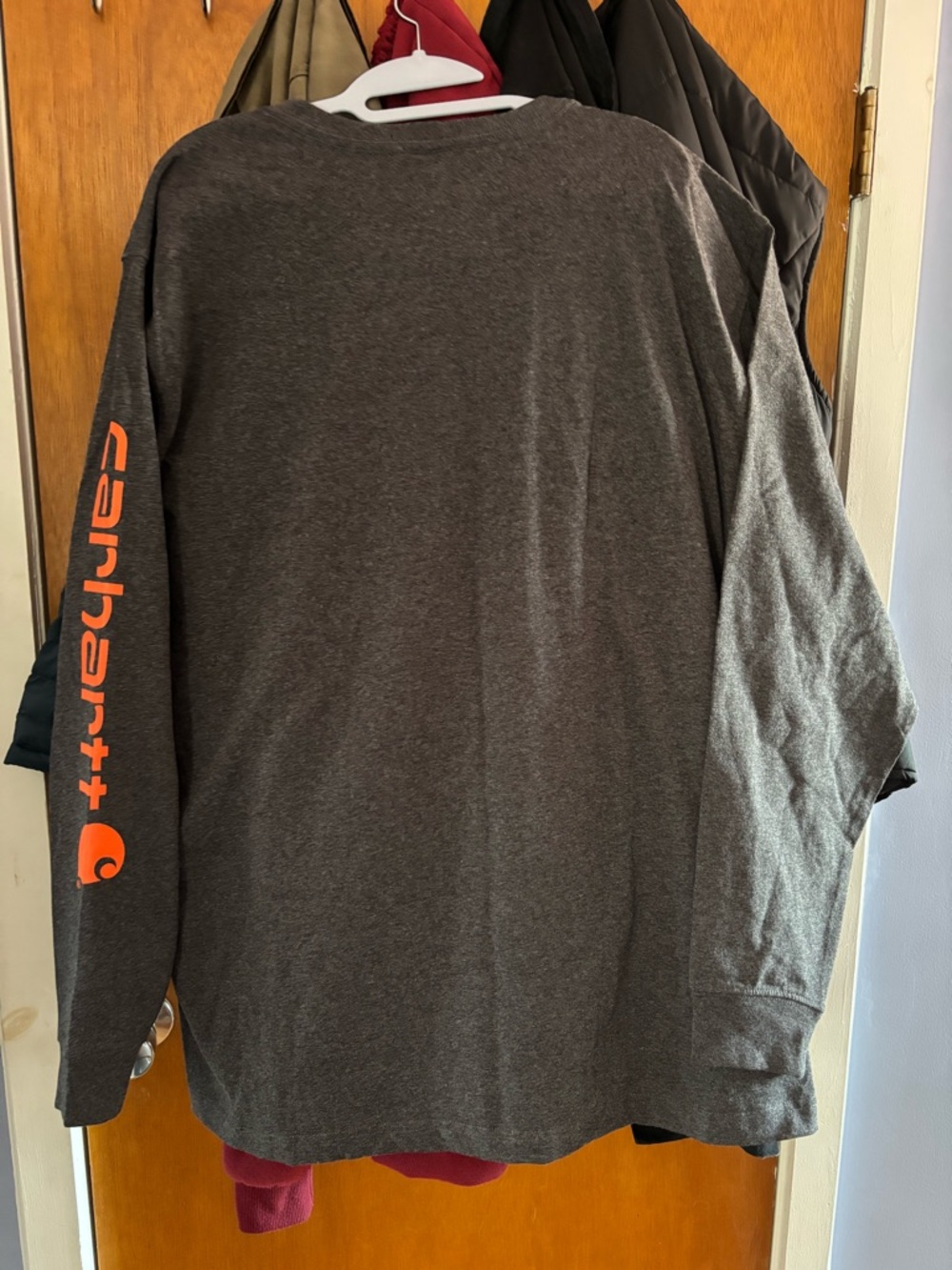 NWT Carhartt Charcoal Loose Fit Long-Sleeve Tee with Orange Sleeve Logo - Picture 4 of 8